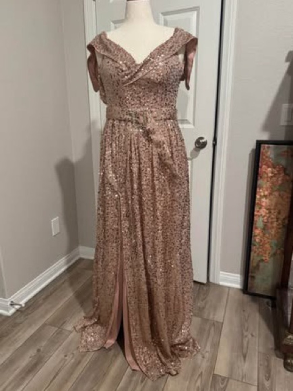New Elegant Rose Gold Sequin Evening Gown size Medium